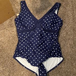 Navy Swimsuit with Polka Dots